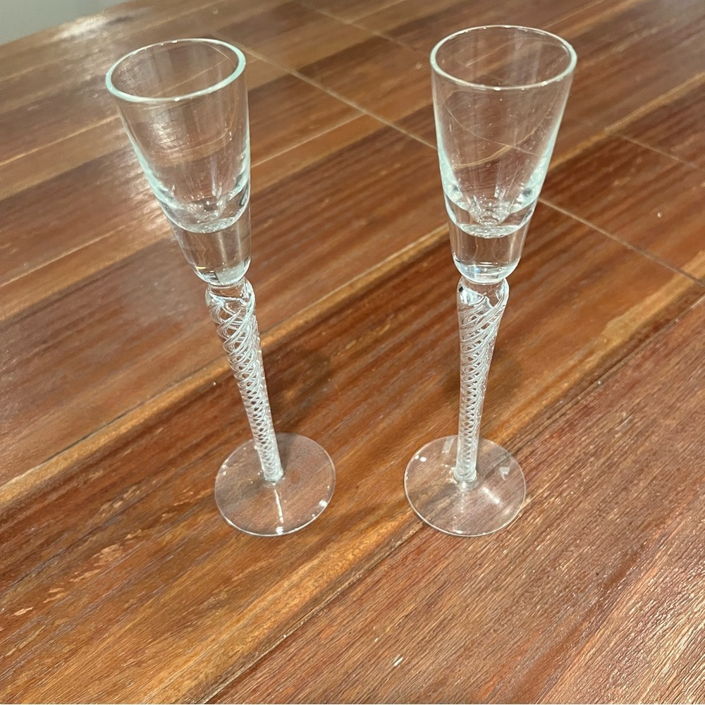 Vintage Mid Century Long Stem Crystal Cordial Glasses Air Twist Apertif - 2